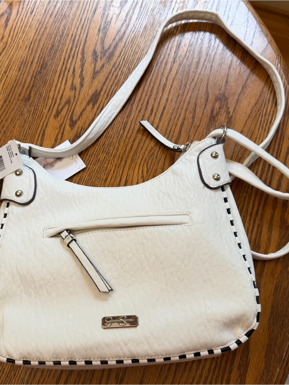 Jessica Simpson White Shoulder Bag with Black-Trim Accent
